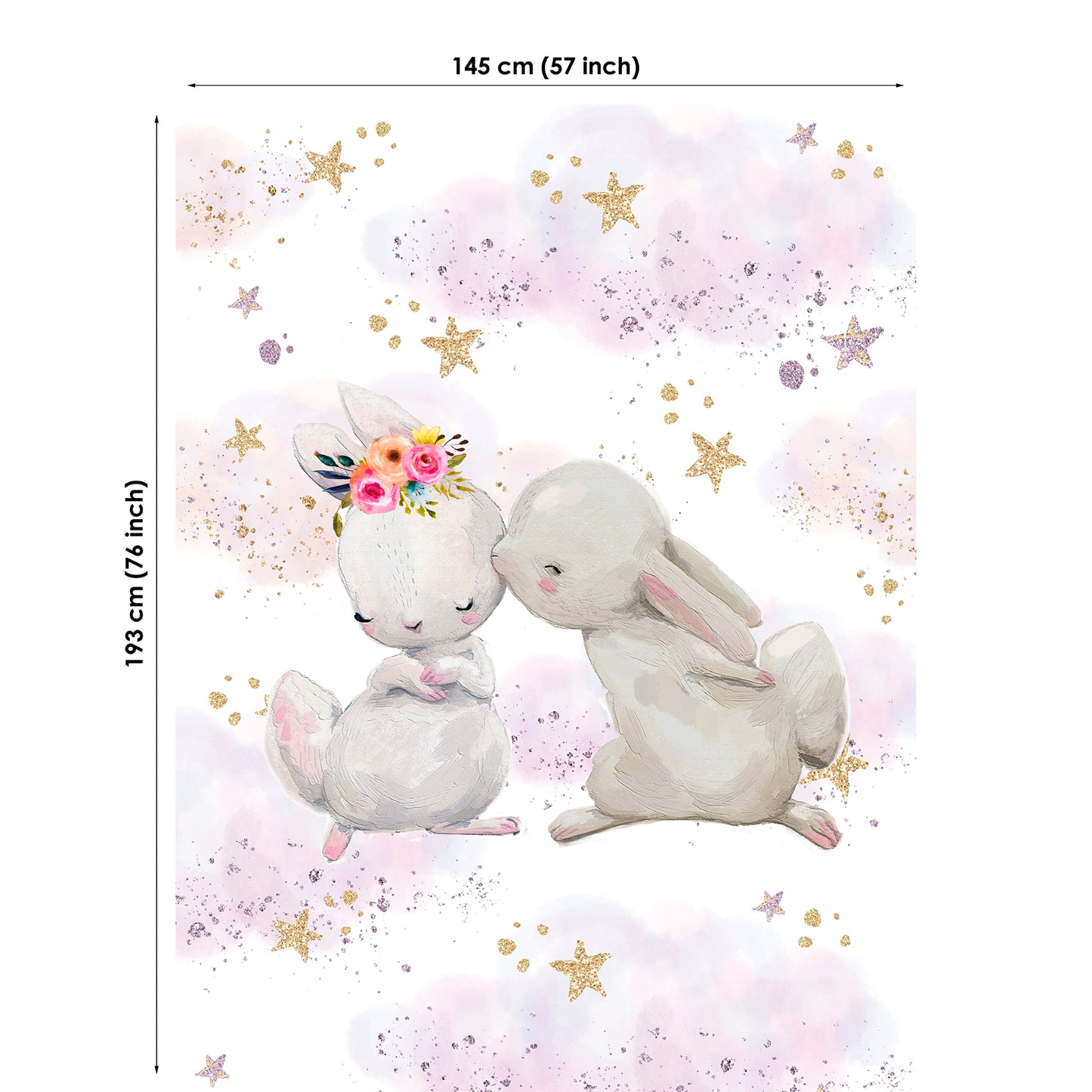 Glitter Bunny Kissing Fabric Panels for Quilting