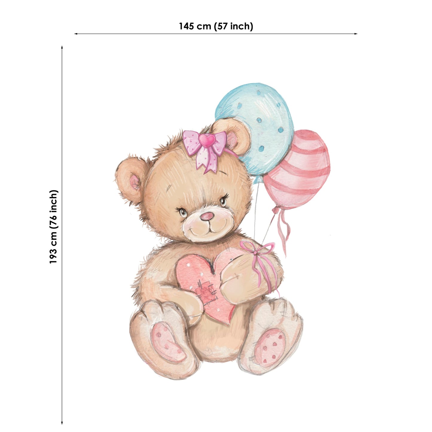 A fabric panel featuring a cartoon bear and balloons design, intended for quilting and sewing projects.