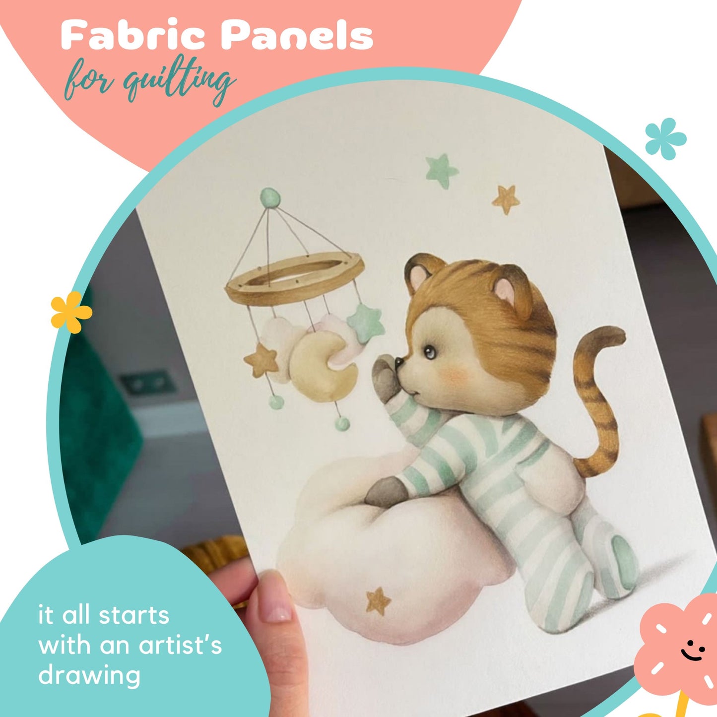 Baby Tiger Fabric Panels for Quilting