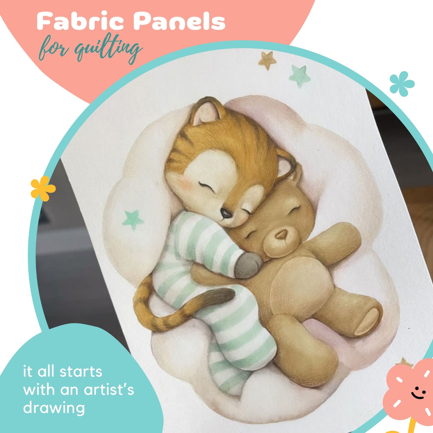 Baby Tiger Fabric Panels for Quilting