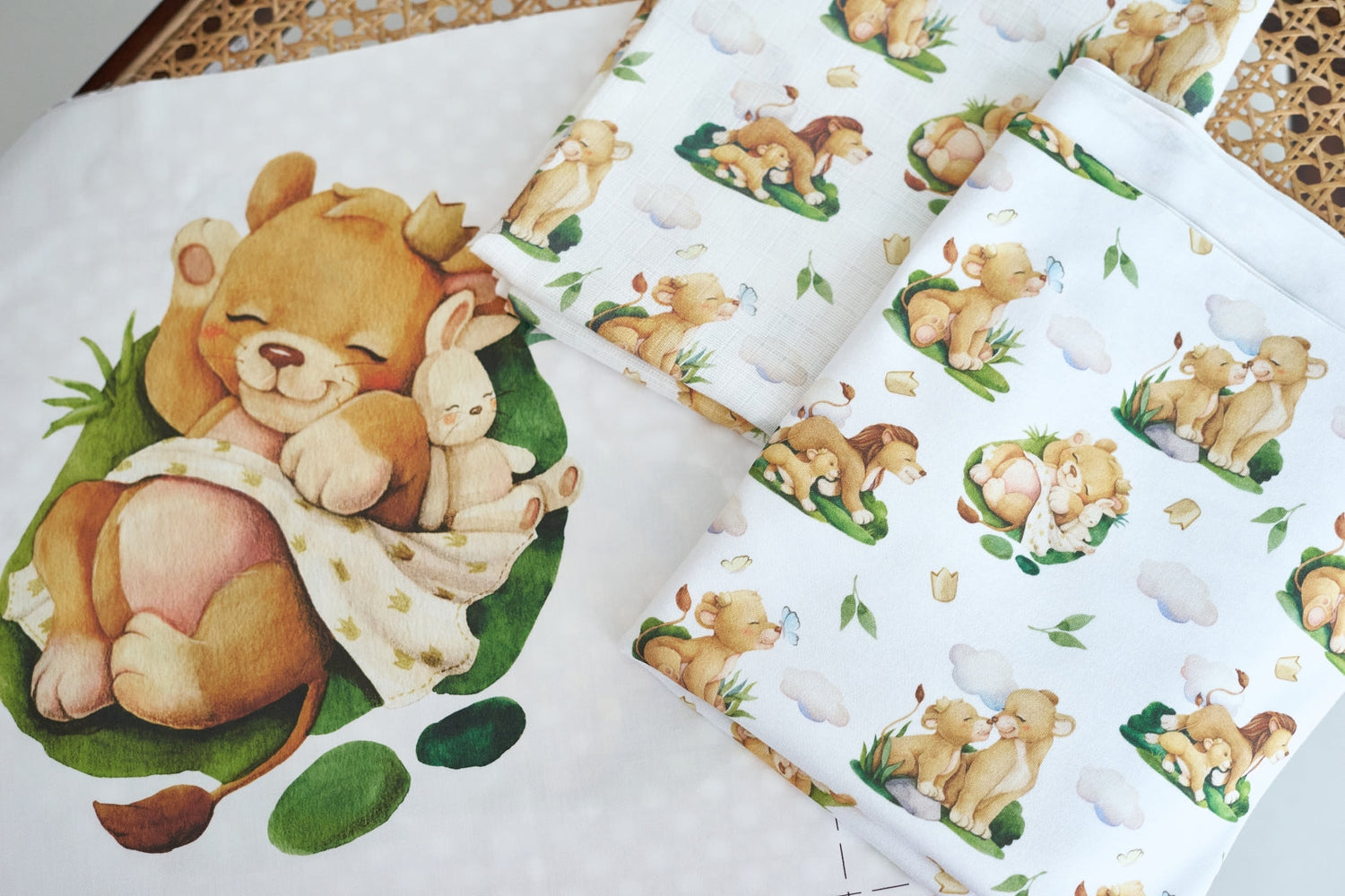 Cotton fabric with a print of sleeping lions