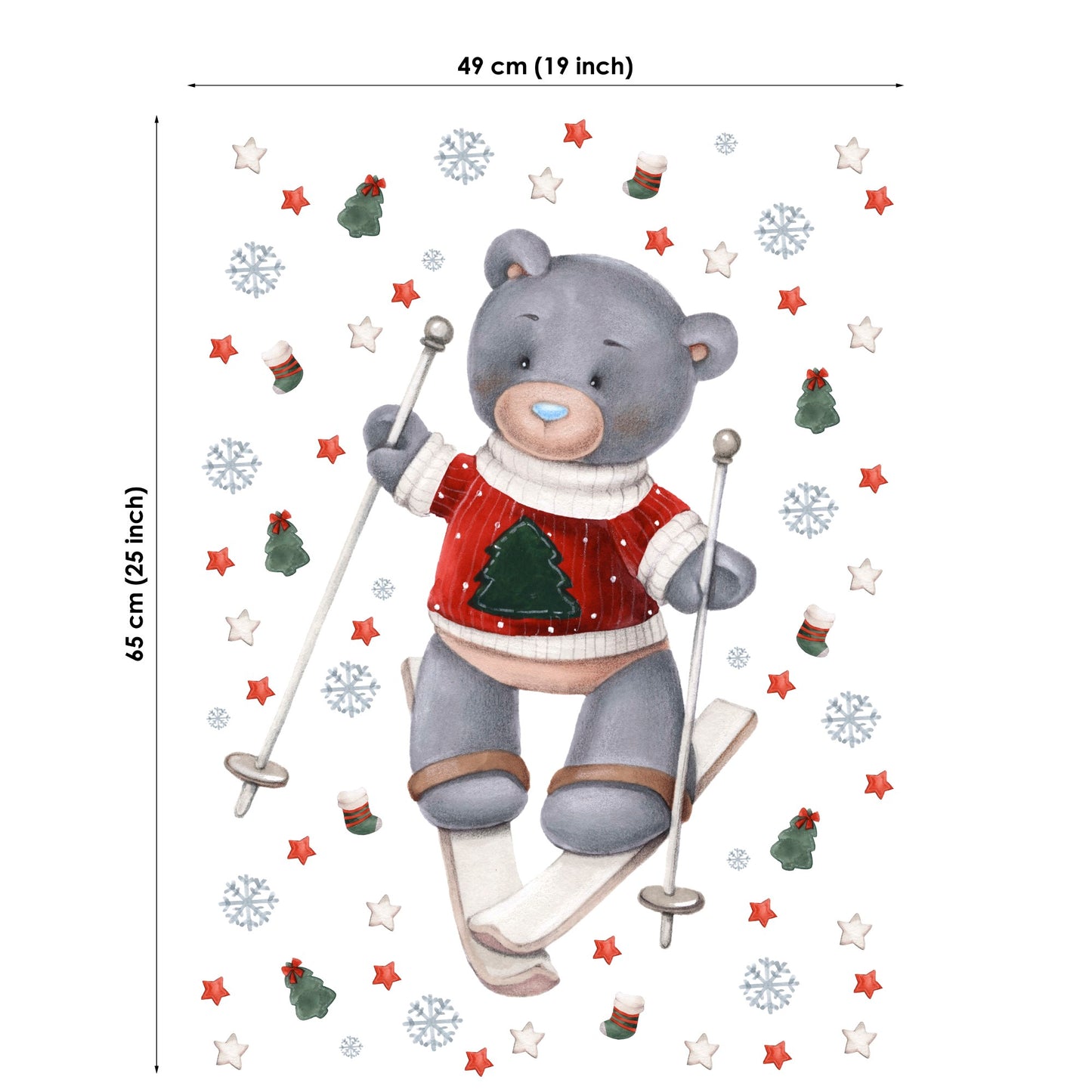 Christmas Bear&Skis Fabric Panels for Quilting