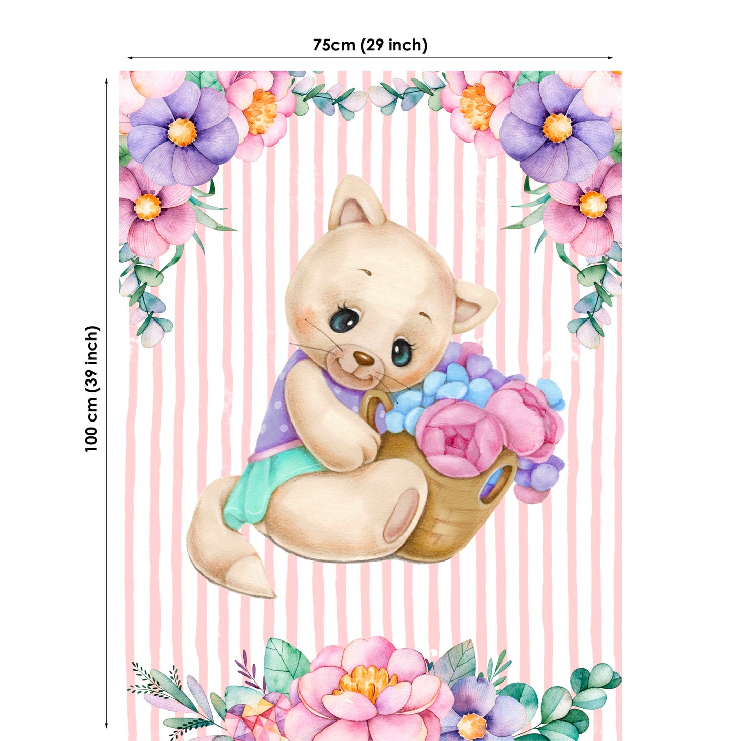 Cute Kitty&Flowers Fabric Panels for Quilting