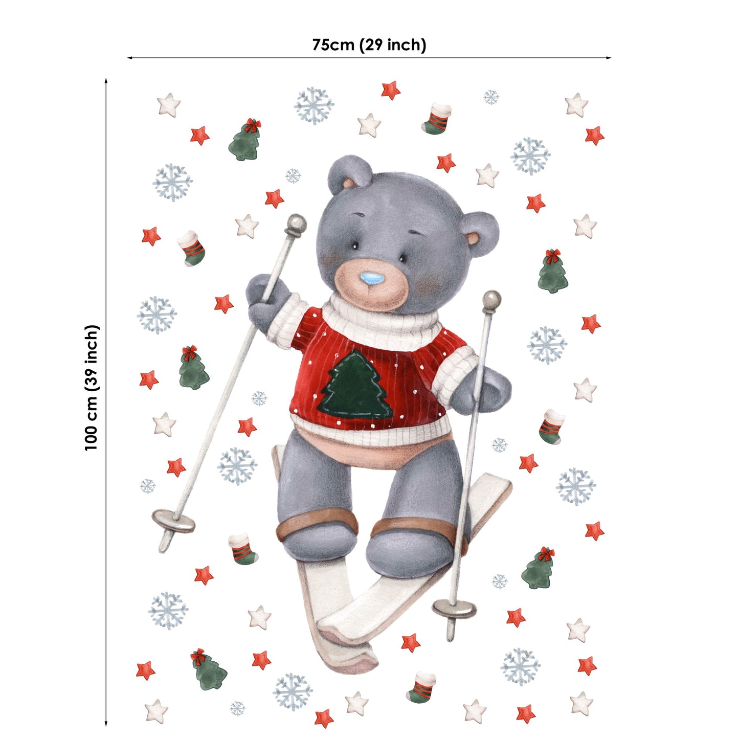 Christmas Bear&Skis Fabric Panels for Quilting