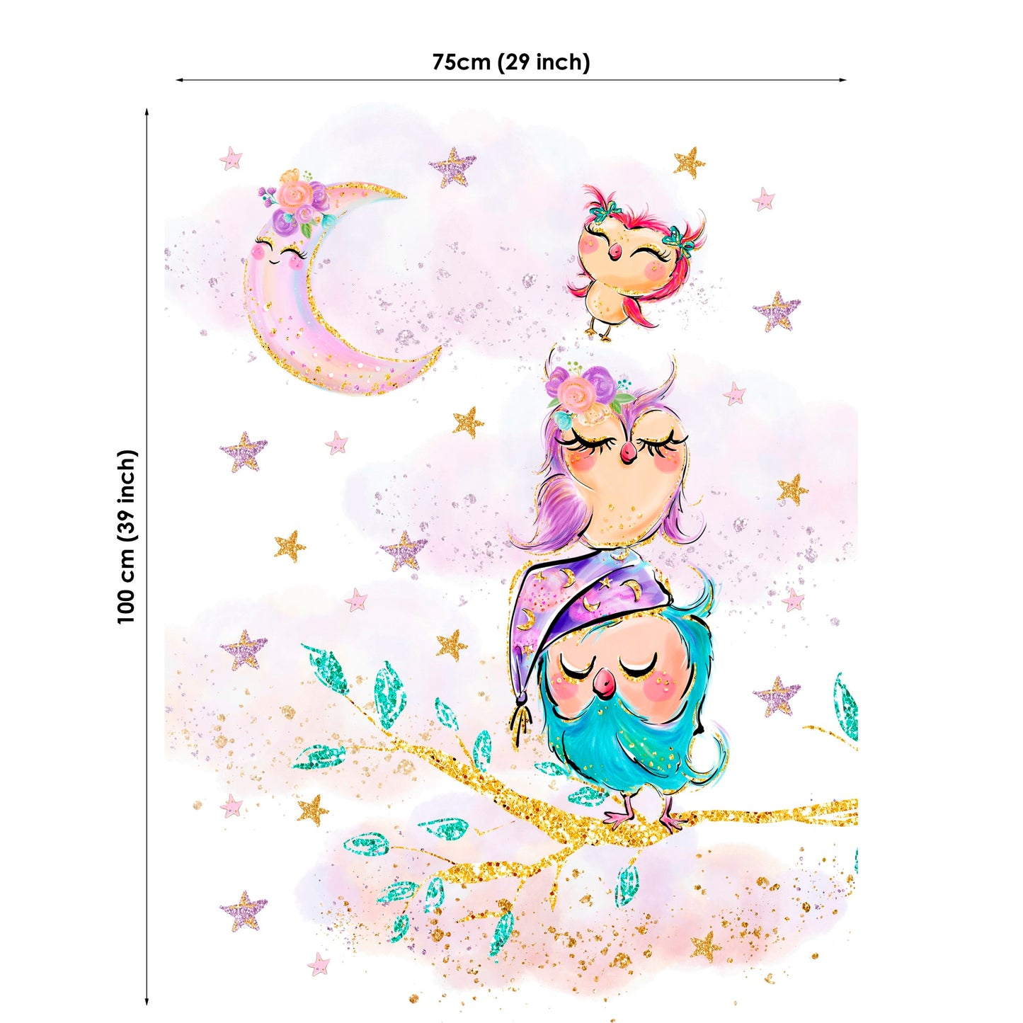 Glitter Owl Family Fabric Panels for Quilting