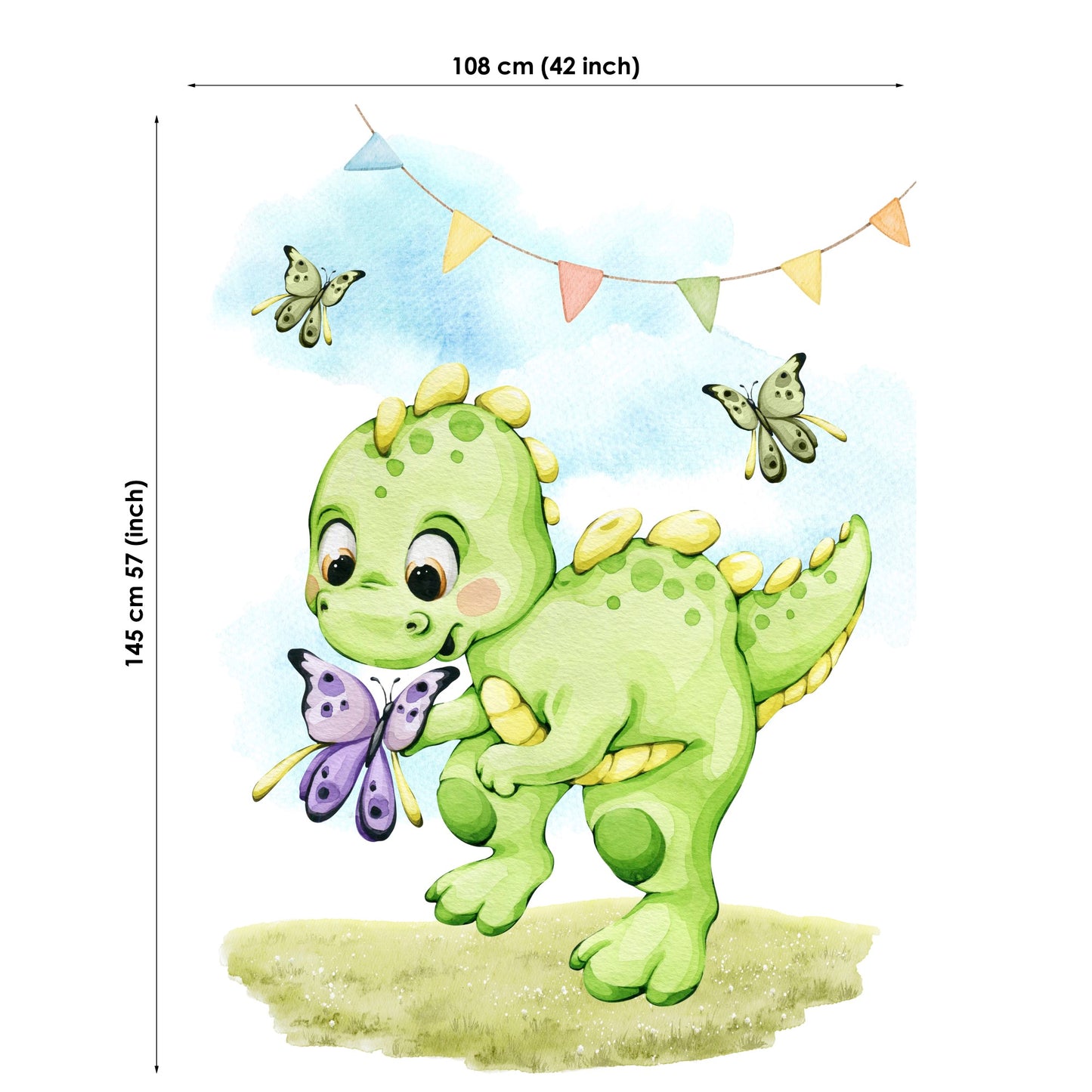 Cute Green Dino Fabric Panels for Quilting