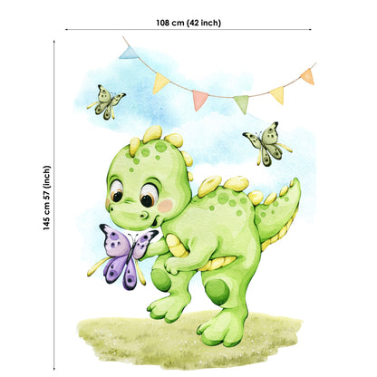 Cute Green Dino Fabric Panels for Quilting