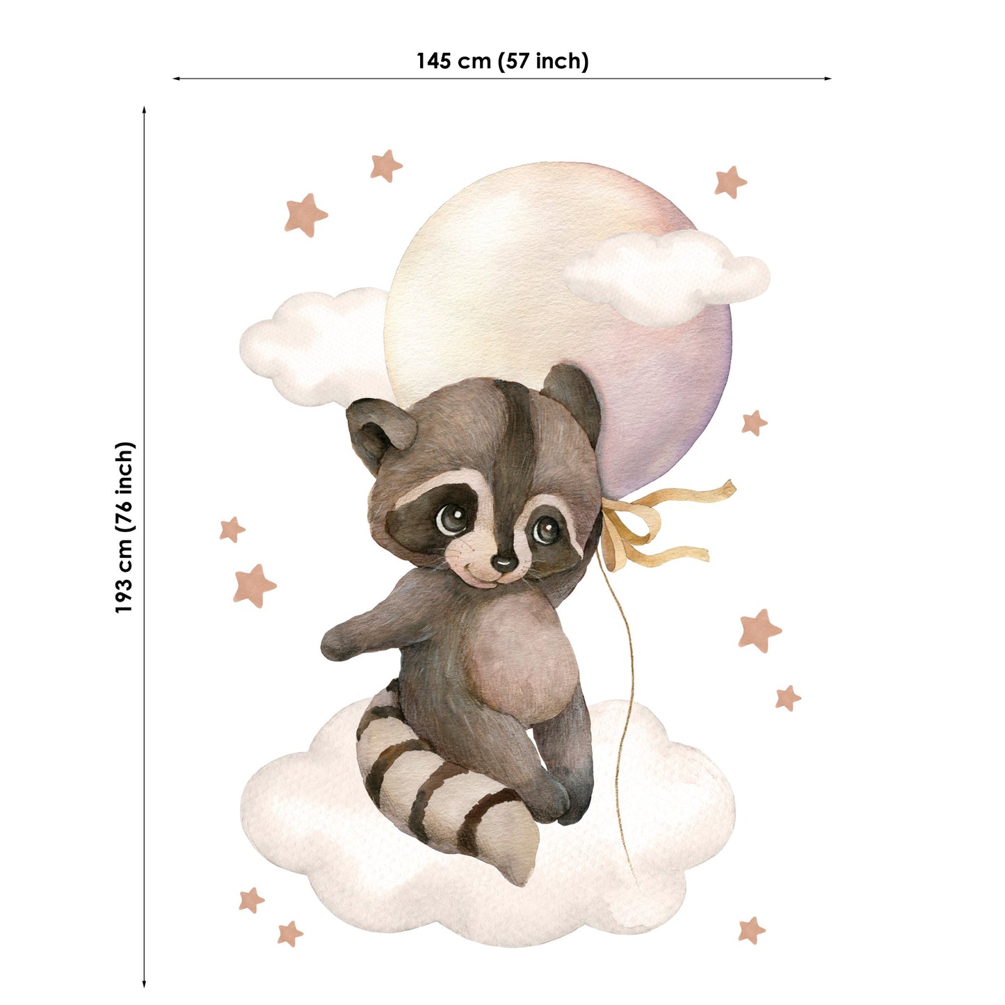 Fabric panel of a raccoon with a balloon on a white background