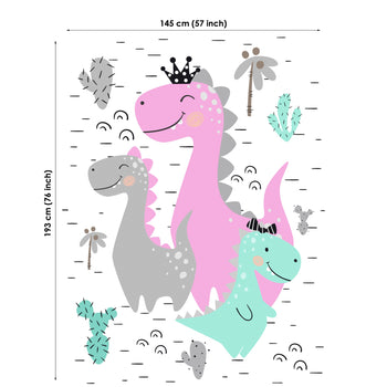 Cute Dino Pink Fabric Panel for Quilting