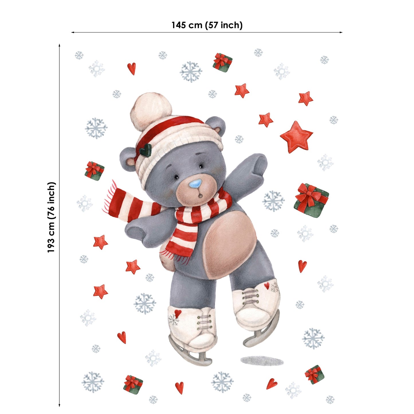 Christmas Bear&Skates Fabric Panels for Quilting