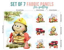 Fireman Teddy Bear Set of 7 Fabric Panels