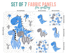 Cute Dino Blue Set of 7 Fabric Panels