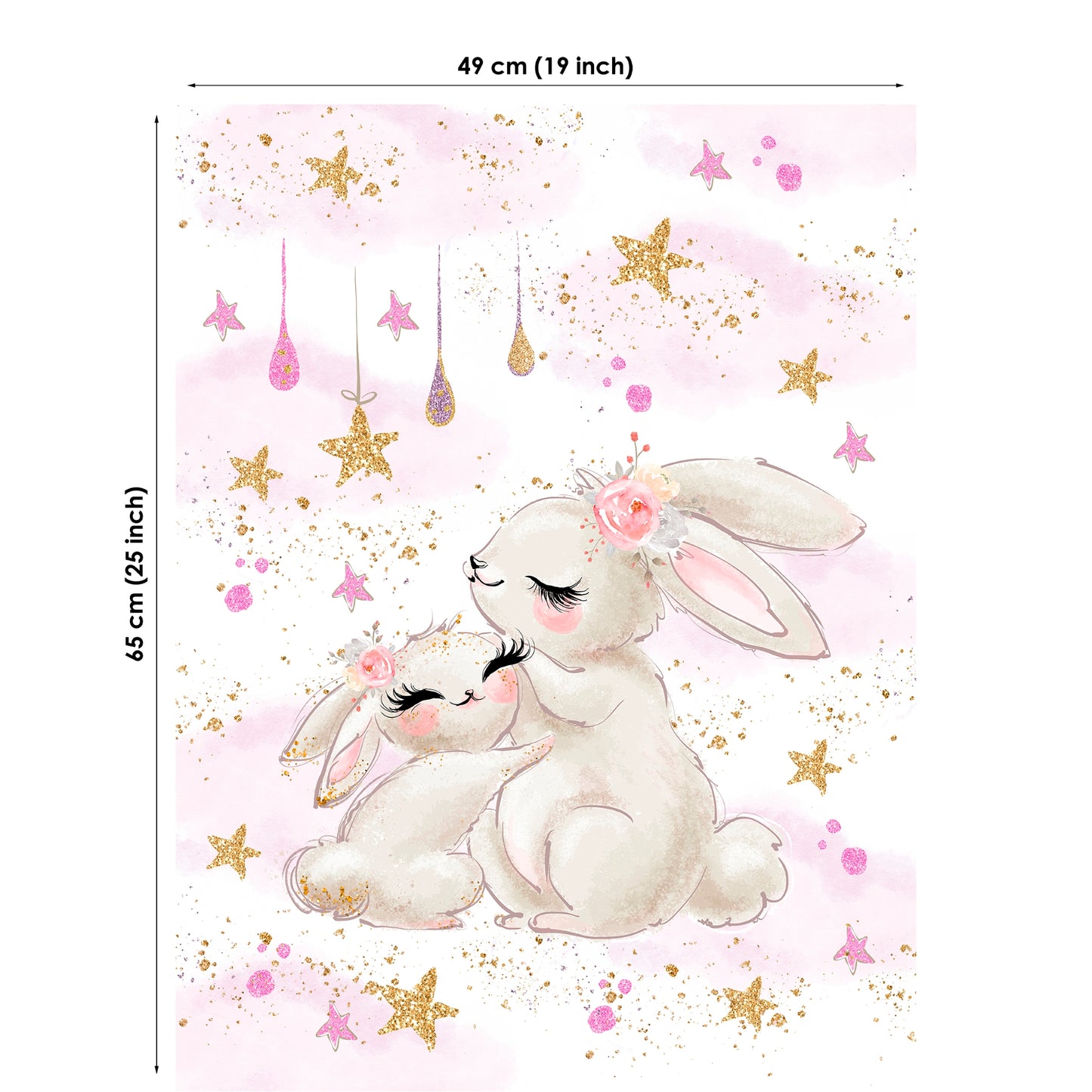 Glitter Bunny Couple Fabric Panels for Quilting