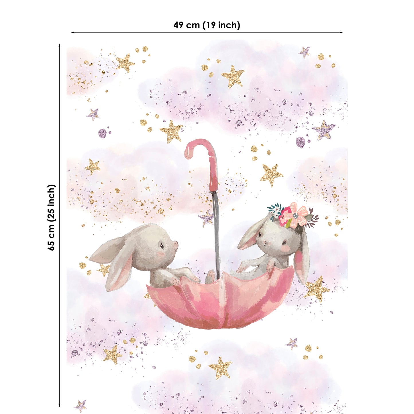 Glitter Bunny&Umbrella Fabric Panels for Quilting