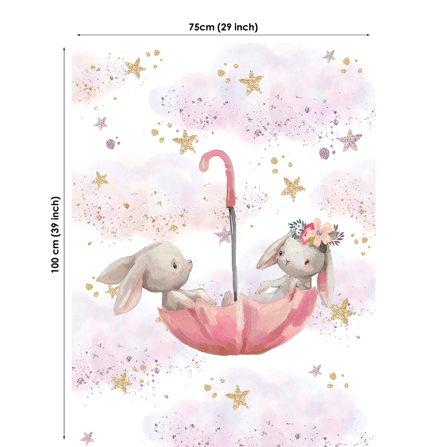 Glitter Bunny&Umbrella Fabric Panels for Quilting