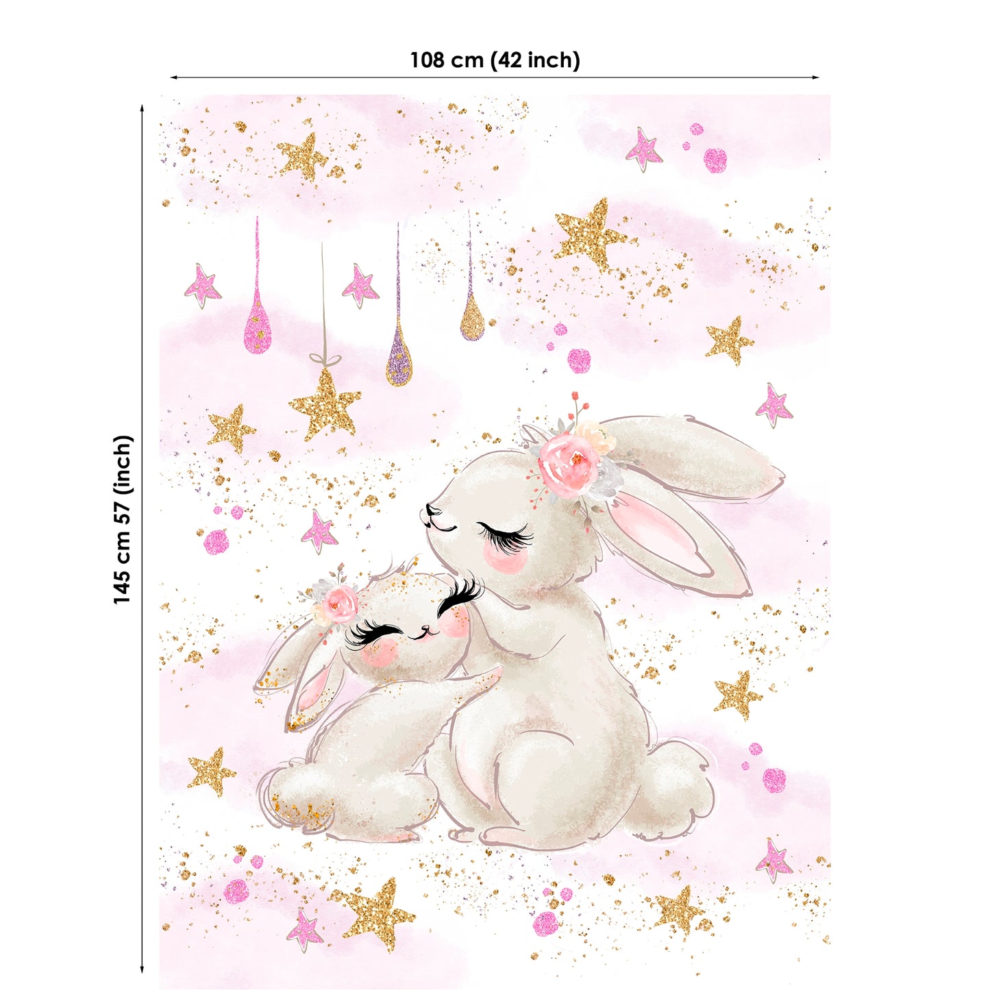 Glitter Bunny Couple Fabric Panels for Quilting