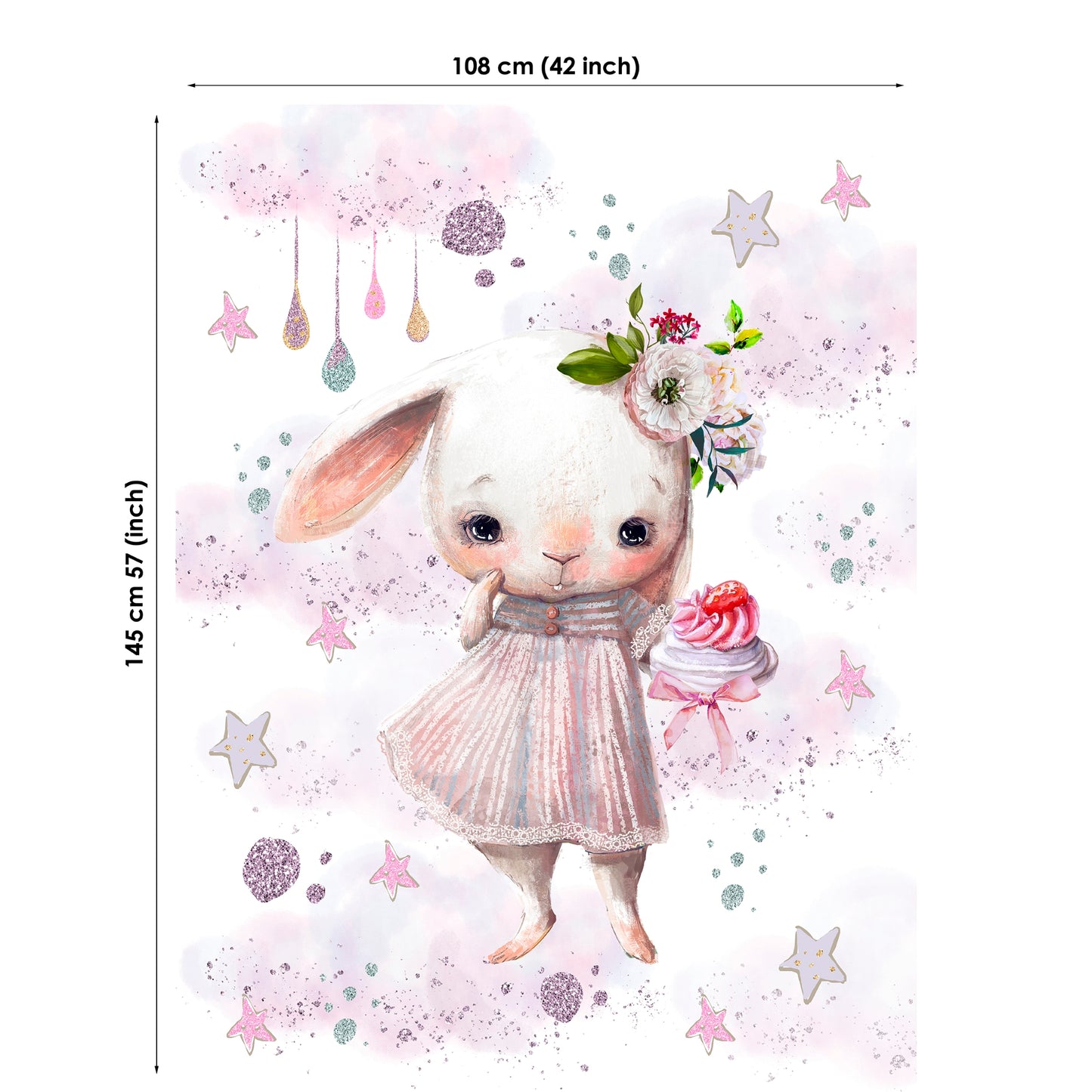 Glitter Bunny Fabric Panels for Quilting