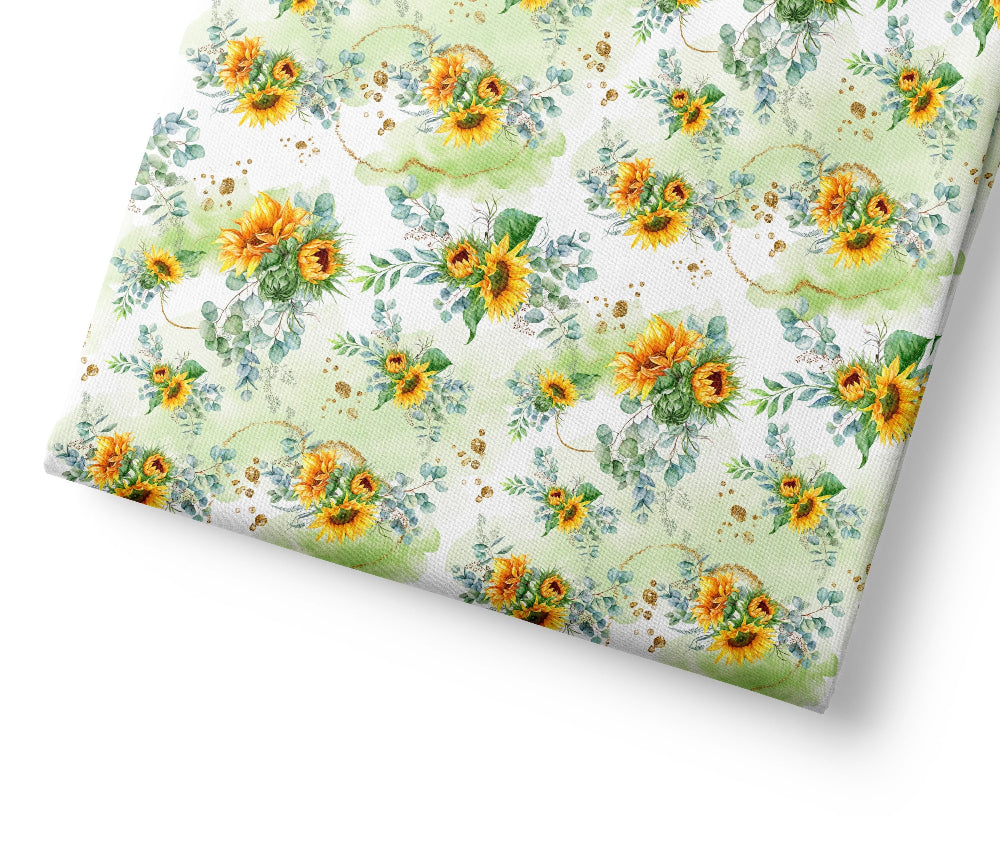 Floral patterned paper with sunflowers on a white background