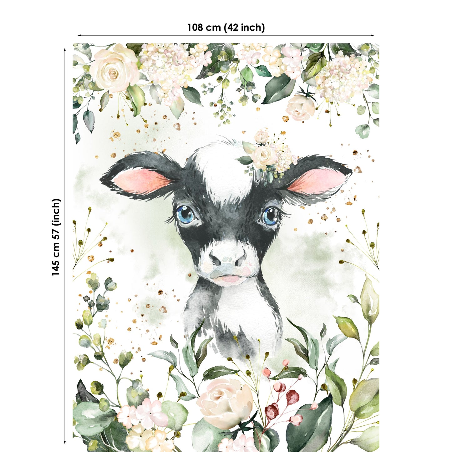 Cute Farm Black Calf Fabric Panels for Quilting