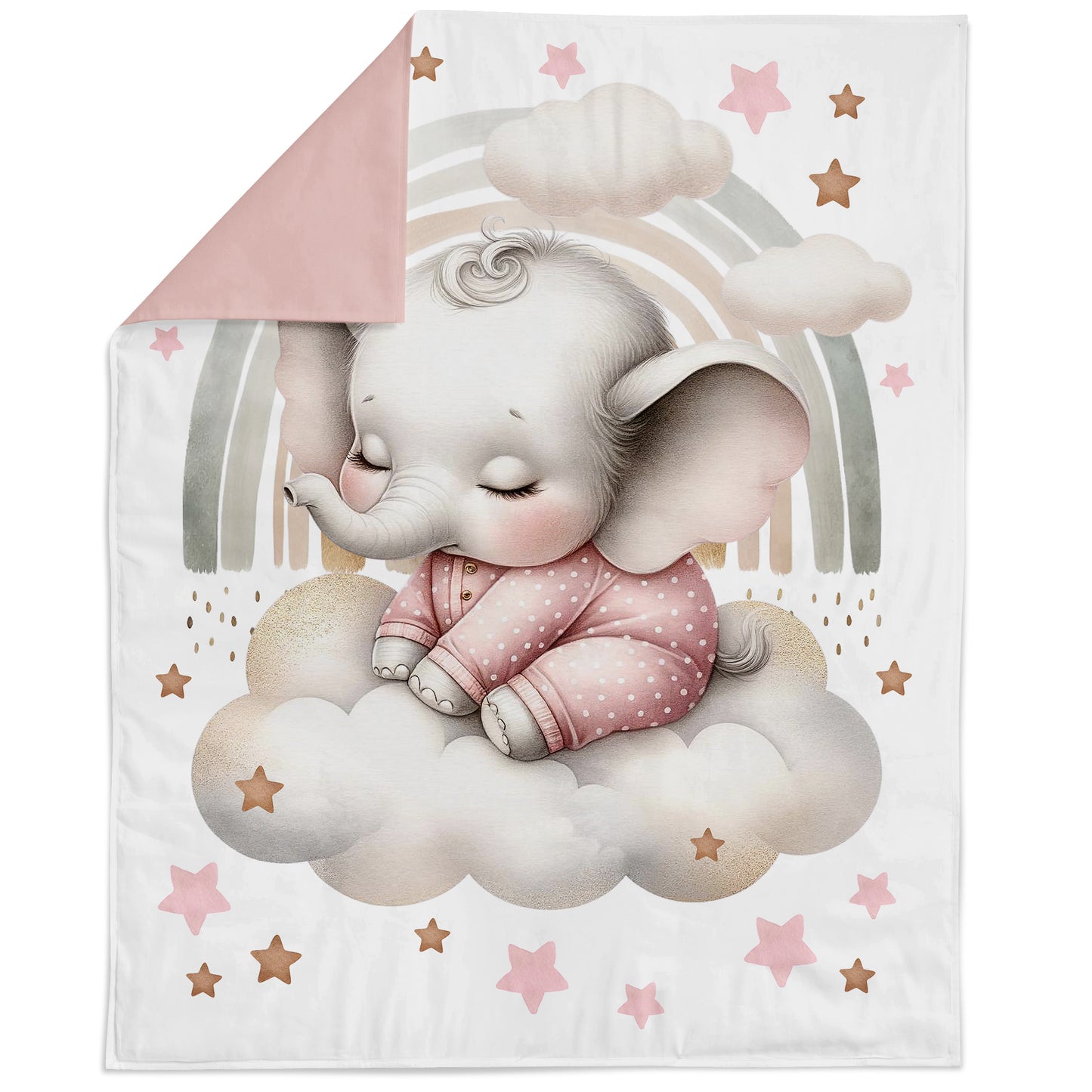 Baby blanket with an elephant design on a white background