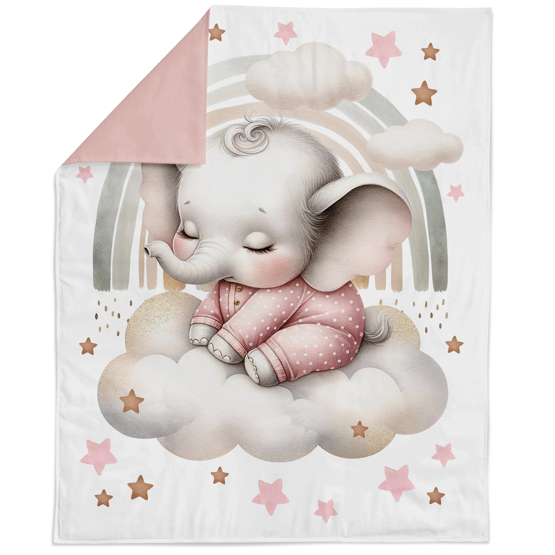 Baby blanket with an elephant design on a white background