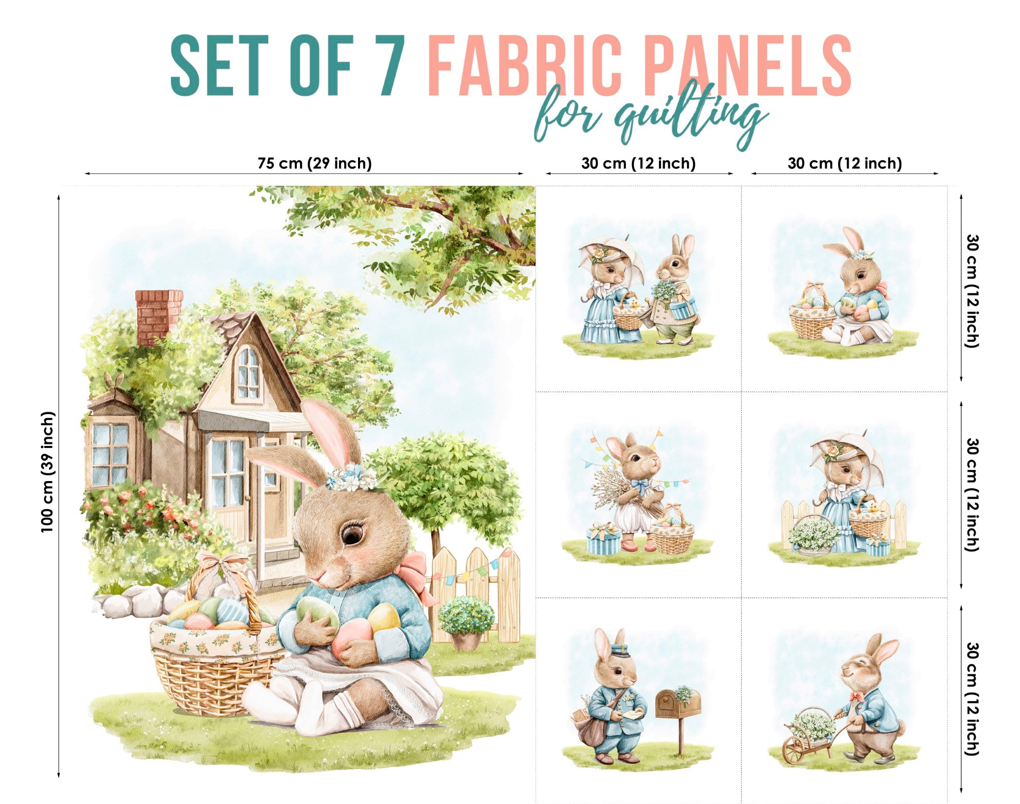 Hare Fabric Panels for Quilting Bunny Quilt Fabric Childrens 