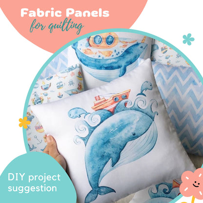 Cute Sea Whale Baby Fabric Panels for Quilting