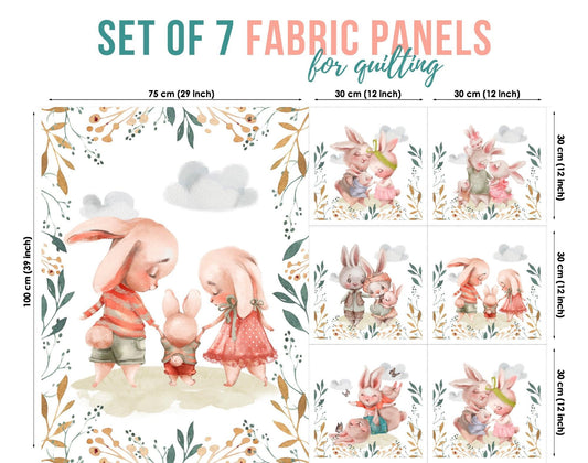 Bunny Family Fabric Panels for Quilting
