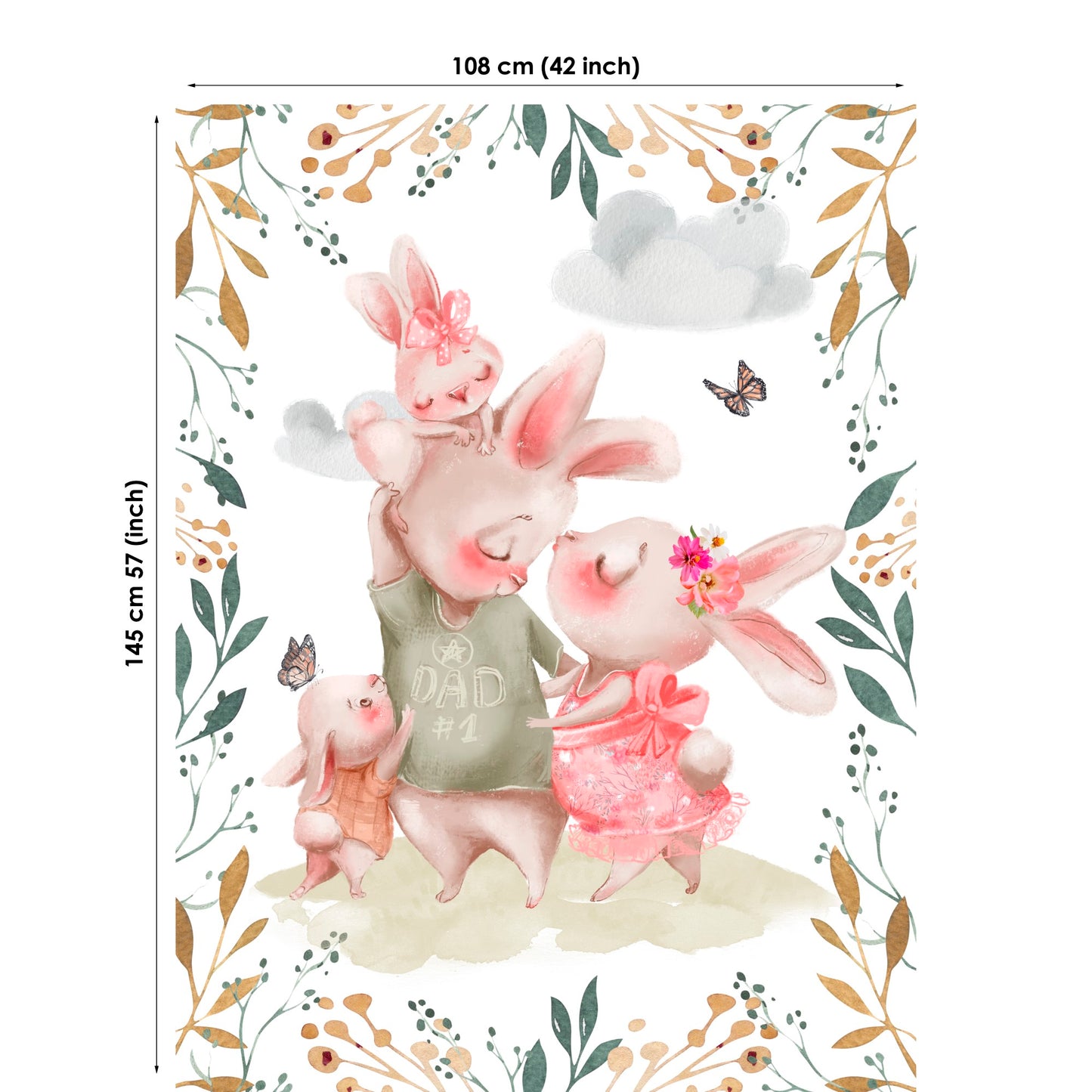 Bunny Family Fabric Panels for Quilting