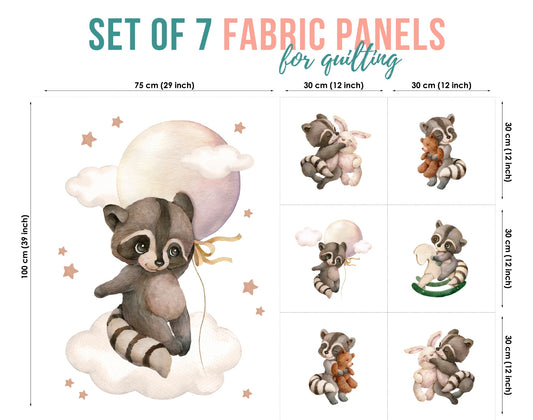 Cute Raccoon&Balloon Fabric Panels for Quilting