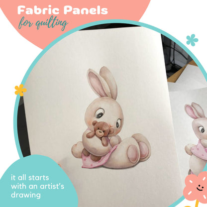 Cute Baby Bunny&TeddyBear Fabric Panels for Quilting