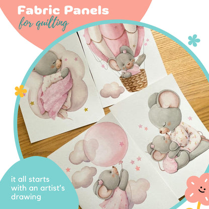 Exclusive Pink Mouse Fabric Panels for Quilting