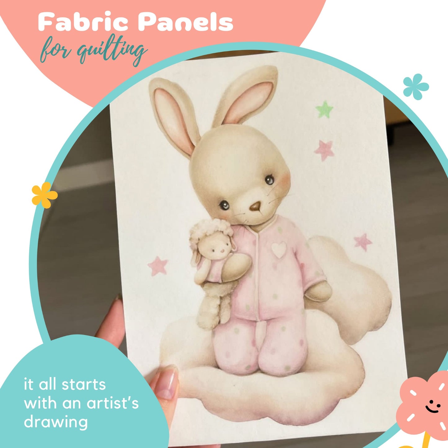 Exclusive Bunny&Toy Fabric Panels for Quilting