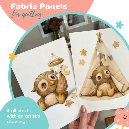 Exclusive Baby Owl Fabric Panels for Quilting