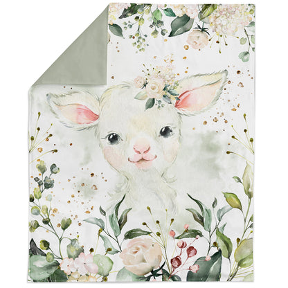 Fabric panel with floral and white lamb design