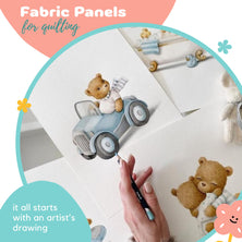 Cute baby teddy bear Baby Fabric Panel for Quilting