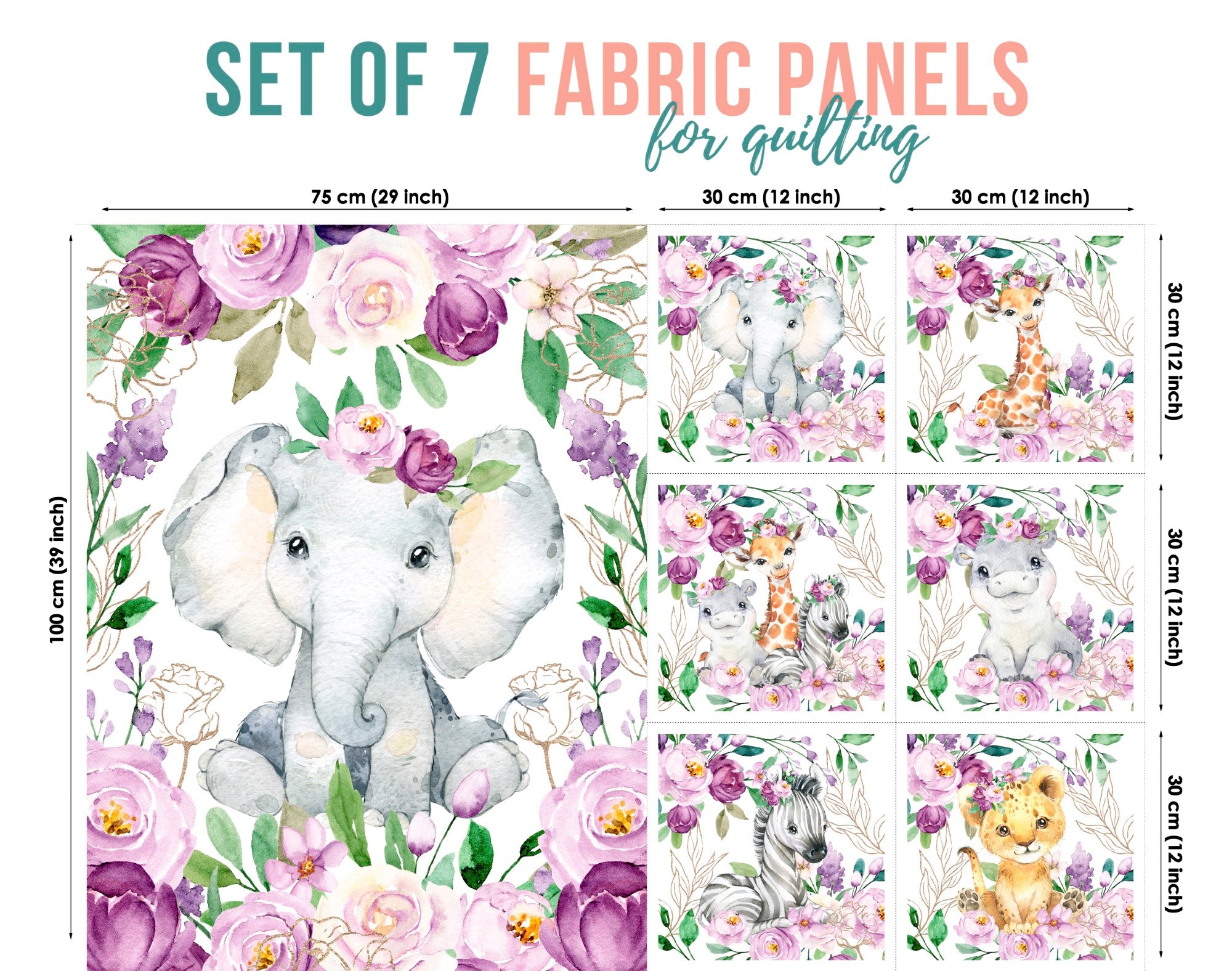 Safari Violet Flowers Roses Set of 7 Fabric Panels – UniqueFabricPanels