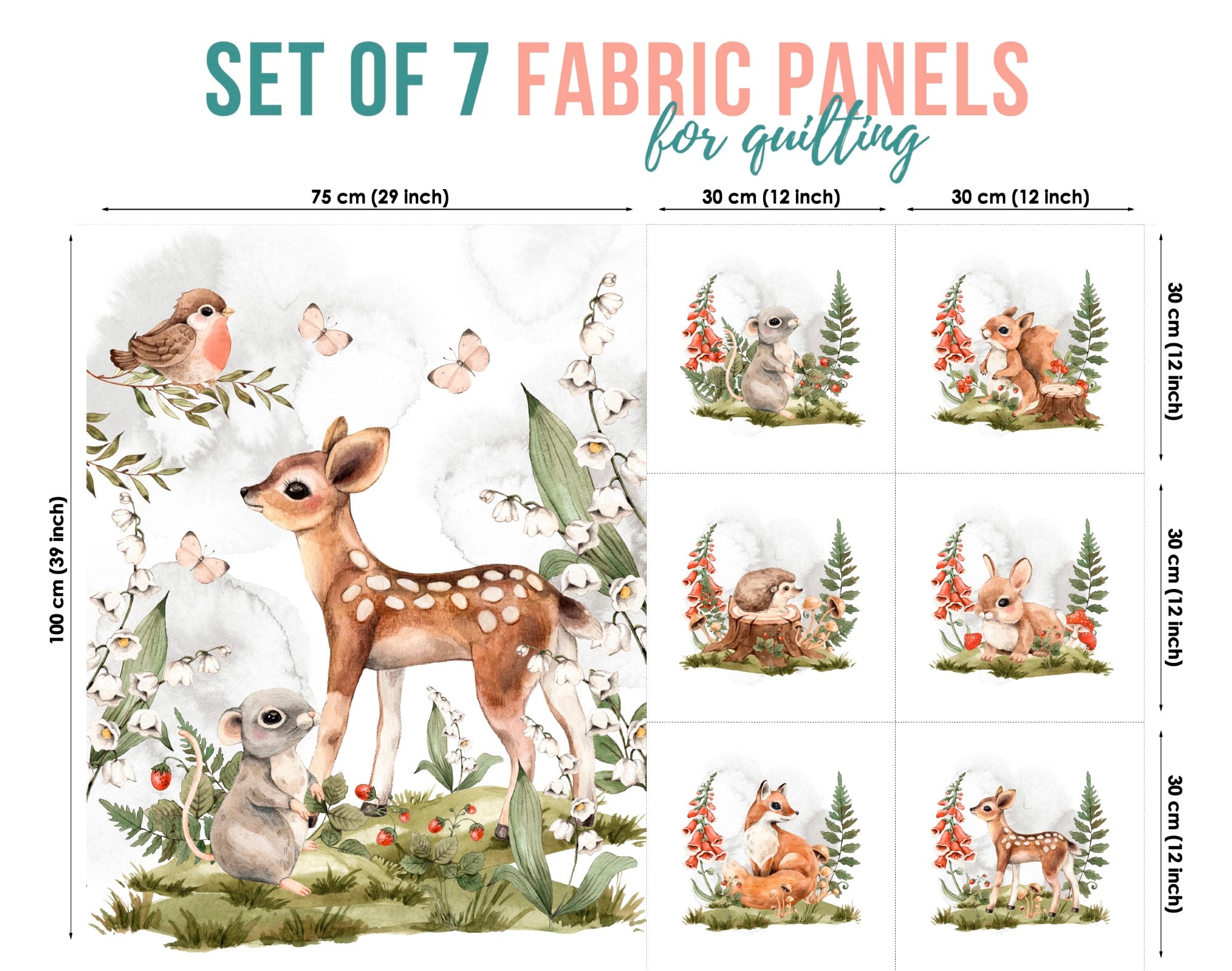 Forest Little Animals Set of 7 Fabric Panels – UniqueFabricPanels