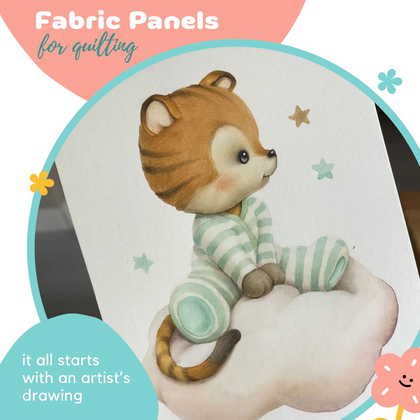 Baby Tiger Fabric Panels for Quilting