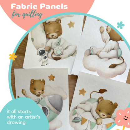 Space Baby Lion Fabric Panels for Quilting