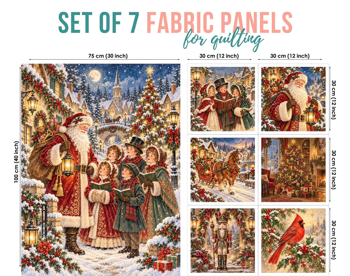 Vintage Christmas Fabric Panels for Quilting