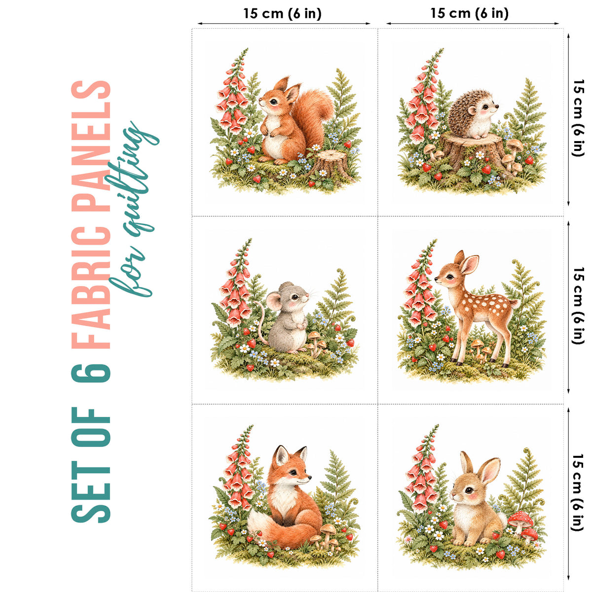Woodland Animals Storybook Fabric Panels for Quilting