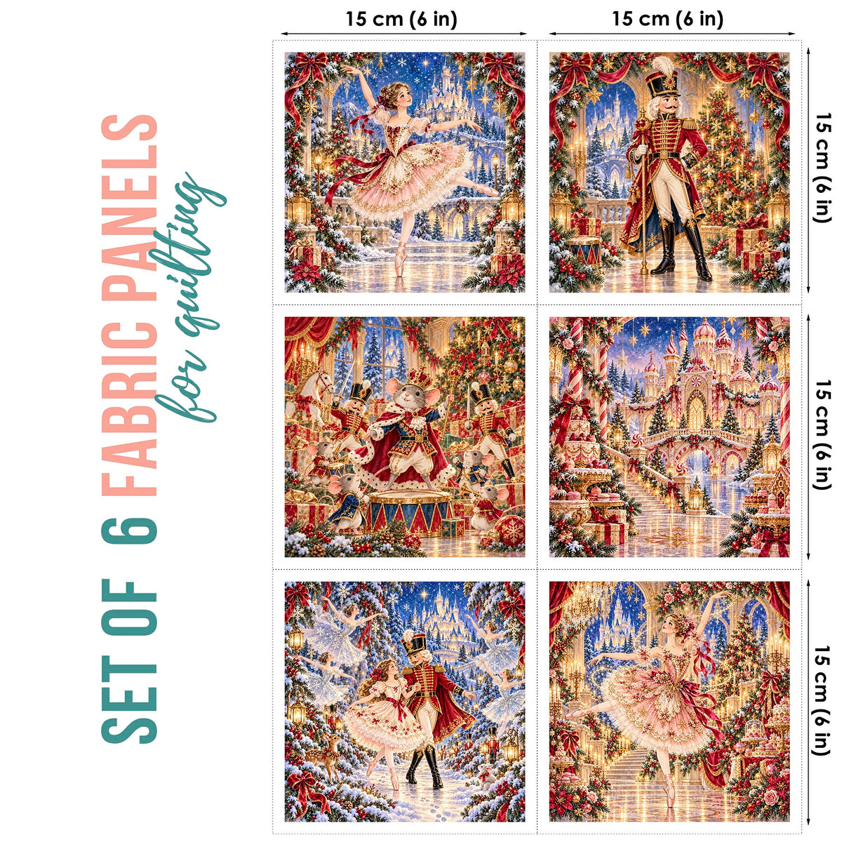 Vintage Nutcracker Christmas Fabric Panels for Quilting