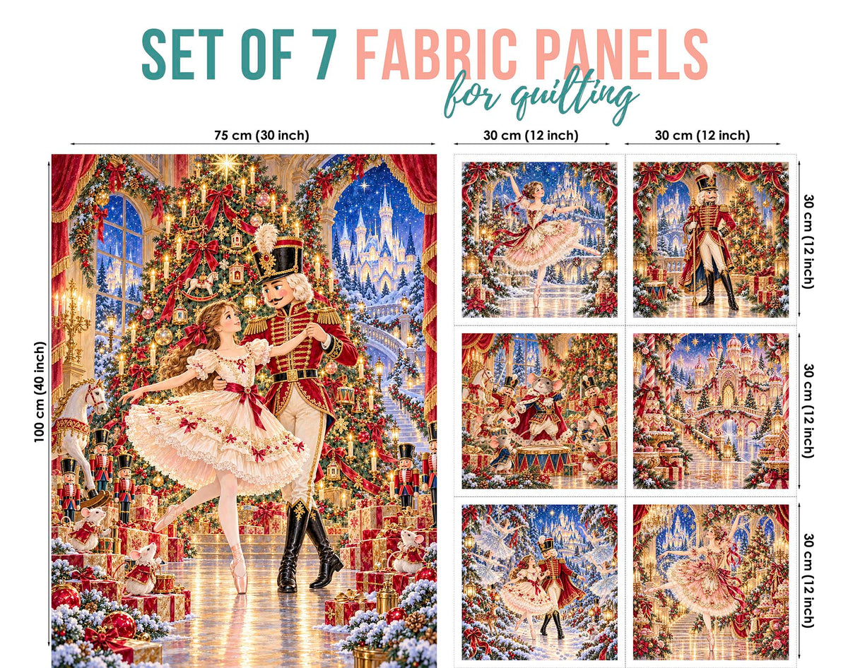 Vintage Nutcracker Christmas Fabric Panels for Quilting