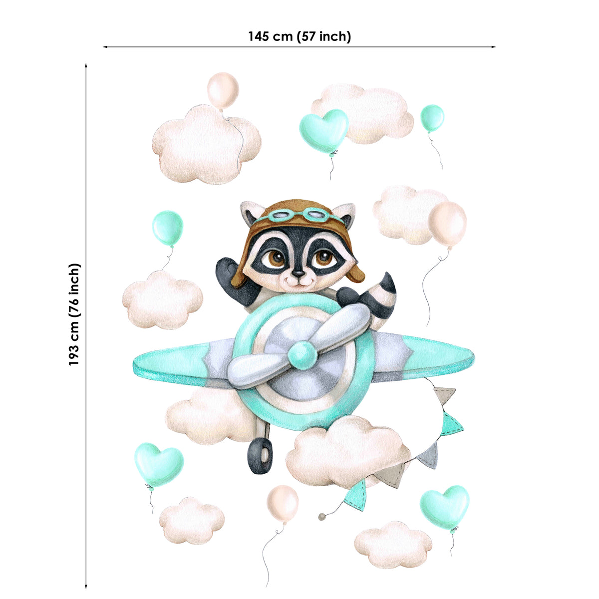 Baby Boy Raccoon Pilot Fabric Panels for Quilting