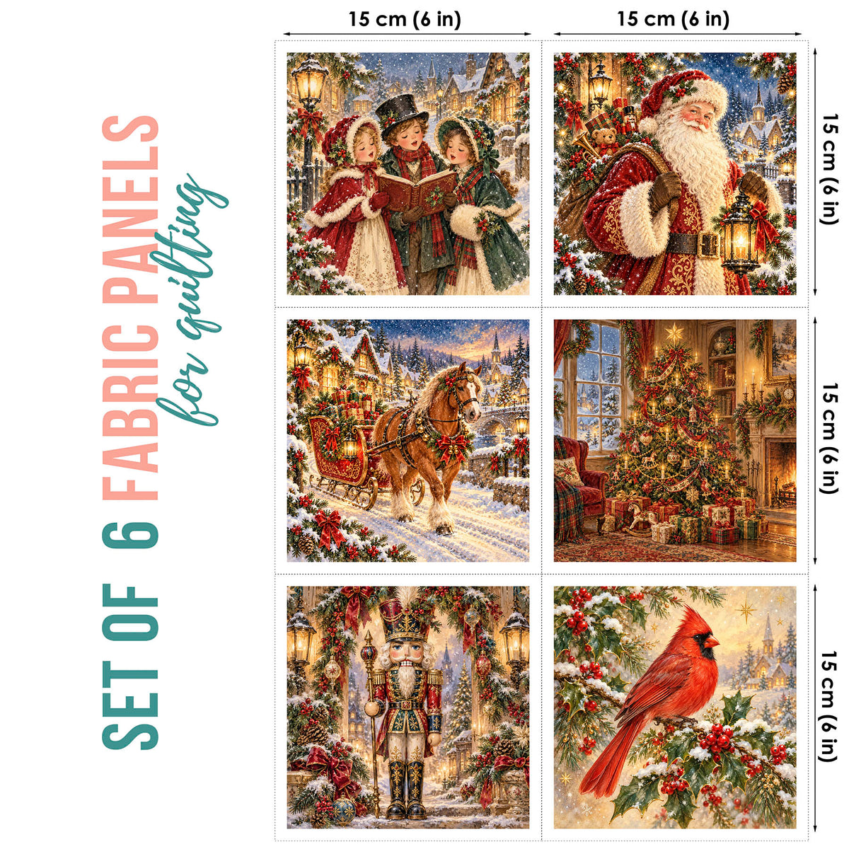 Vintage Christmas Fabric Panels for Quilting