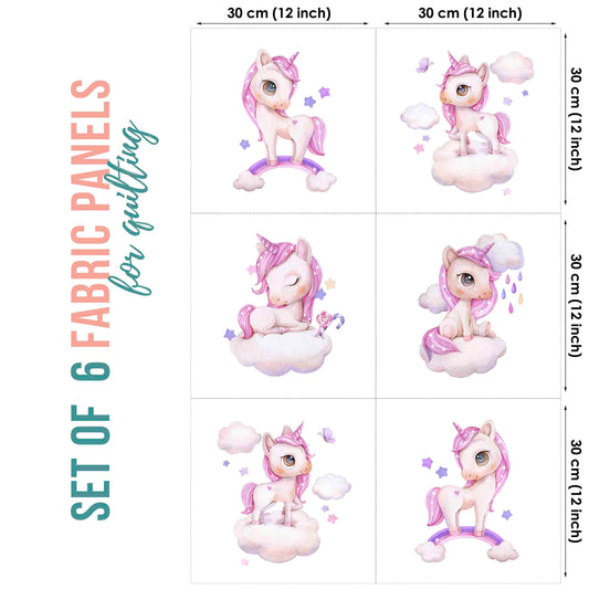 Cute Mauve Unicorn Fabric Panels for Quilting