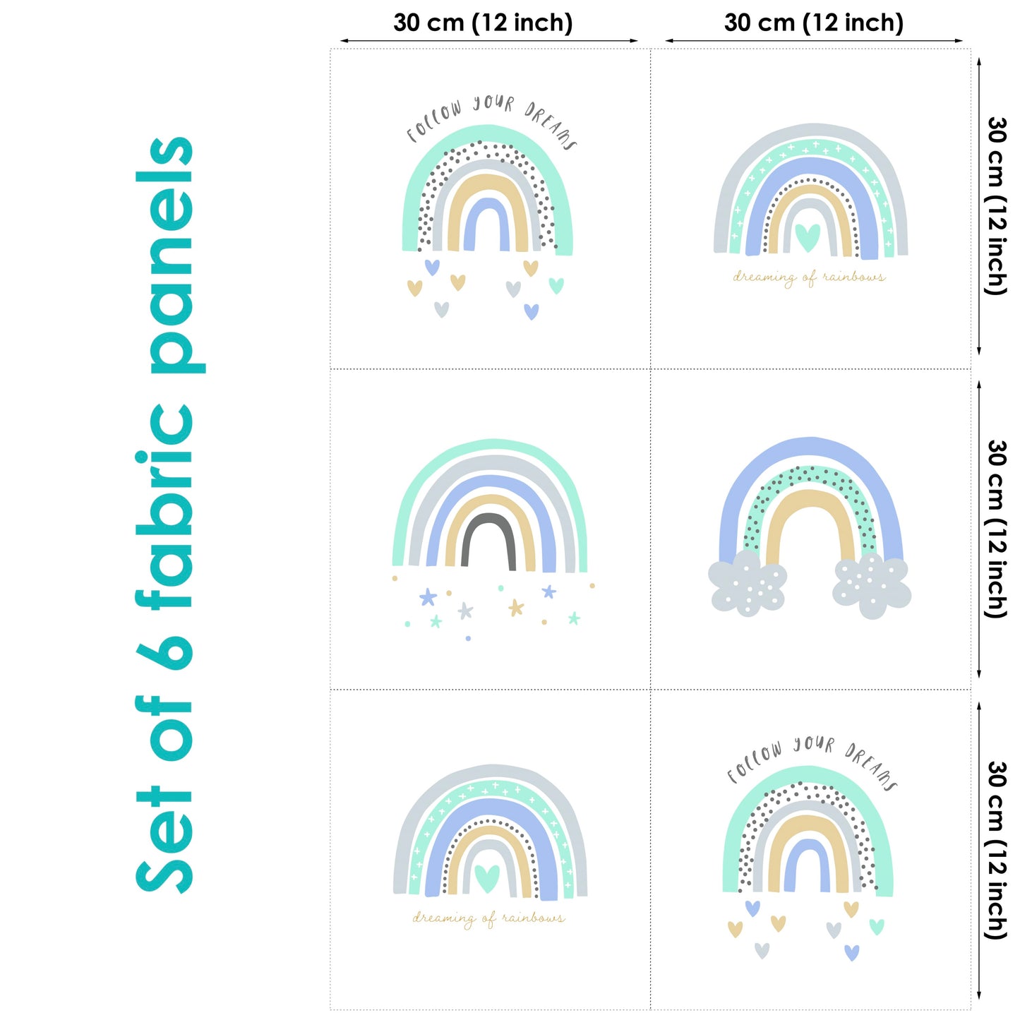 Rainbow Mint Fabric Panels for Quilting