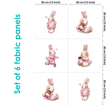 Cute bunny Set of 6 Fabric Panels