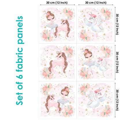 Set of 6 fabric panels featuring ballet-themed designs with characters and decorative elements.